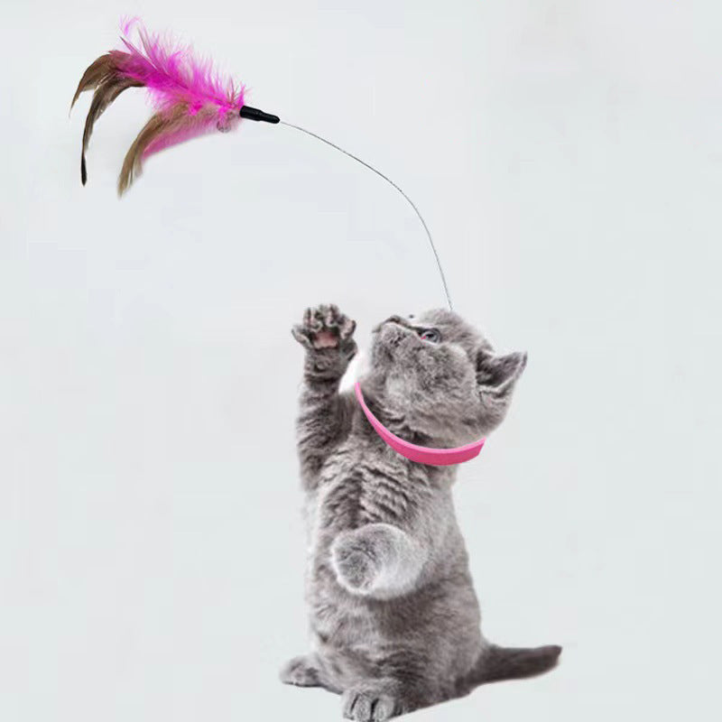 Cat Collar Toy Attached Silicone Cat Teasing Wand Adjustable Cat Feather Collar Toys With Bell Cat Interactive Teaser Toys - Artotee