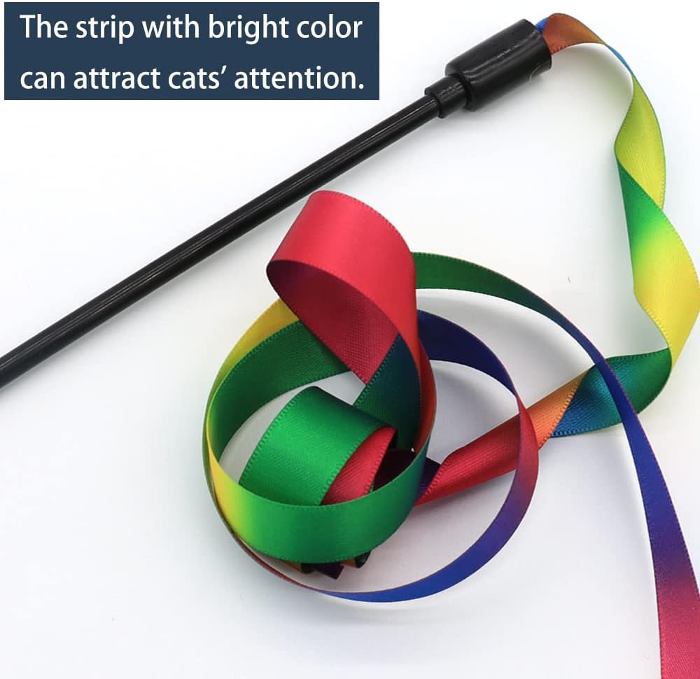 Interactive Cat Rainbow Wand Toys Interactive Cat Teaser Wand String Colorful Ribbon Charmer For Most Cats - Artotee