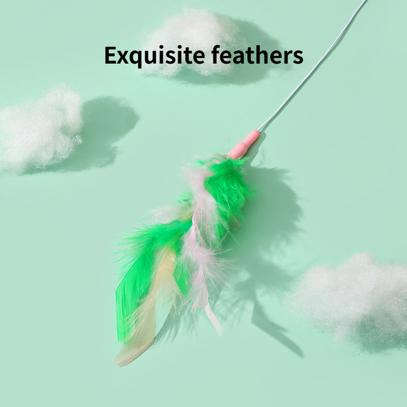 Interactive Cat Toy Feather Wand With Bell Refills Bells And Feathers Attention And Stimulate Harmless Durable And Unbreakable - Artotee