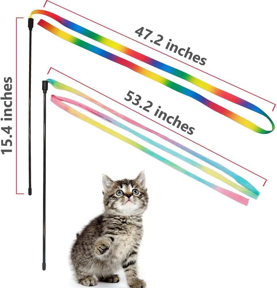 Interactive Cat Rainbow Wand Toys Interactive Cat Teaser Wand String Colorful Ribbon Charmer For Most Cats - Artotee